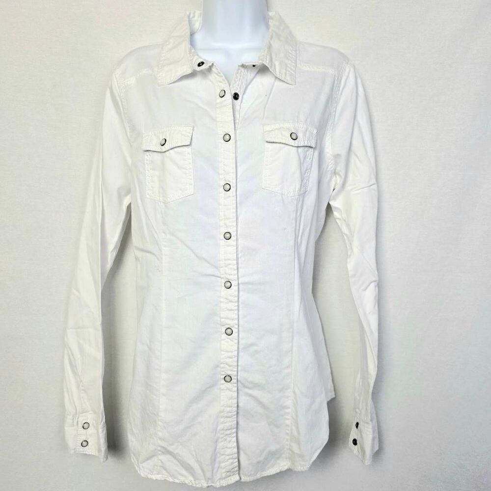 Maurices White Button Front Long Sleeve Shirt L
